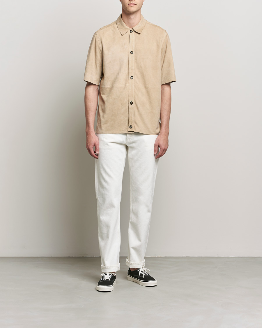 Uomini | Camicie | J.Lindeberg | Shorty Short Sleeve Suede Shirt Safari Beige