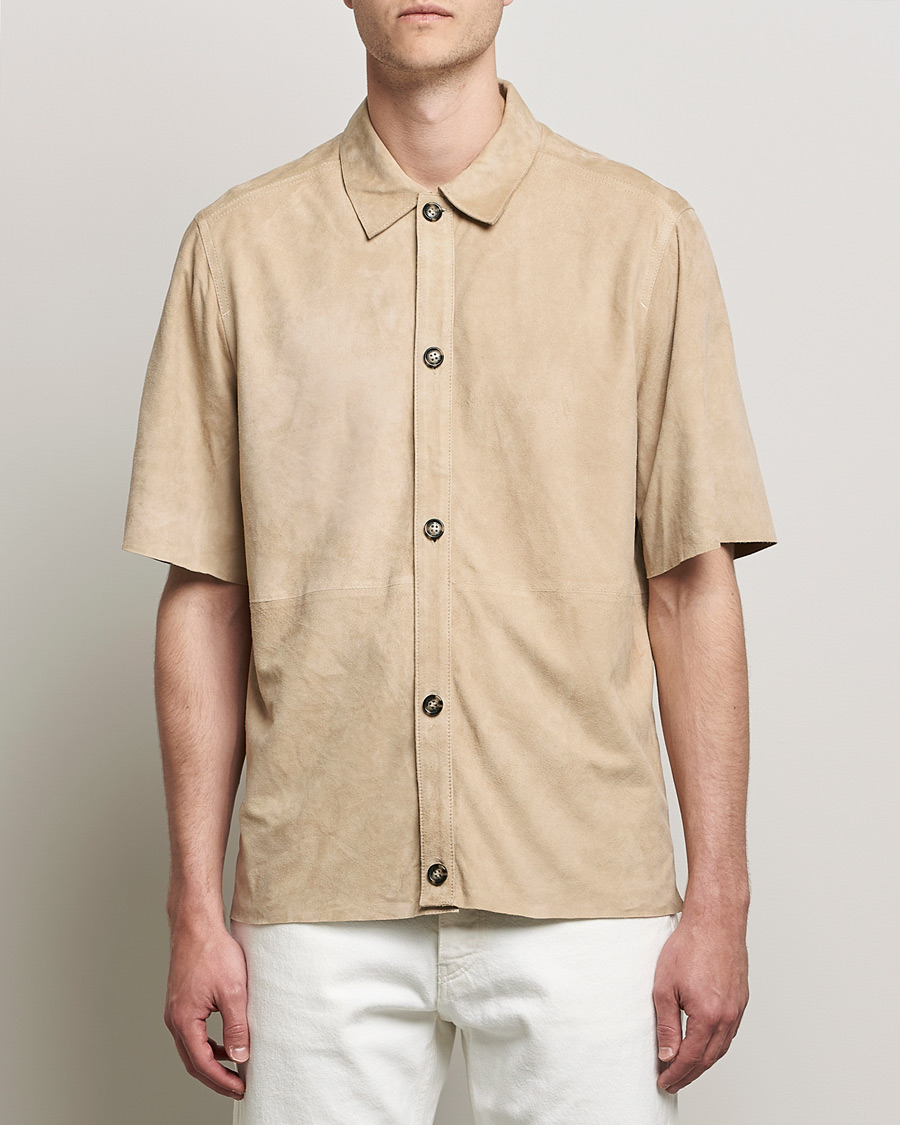 Uomini | Camicie | J.Lindeberg | Shorty Short Sleeve Suede Shirt Safari Beige
