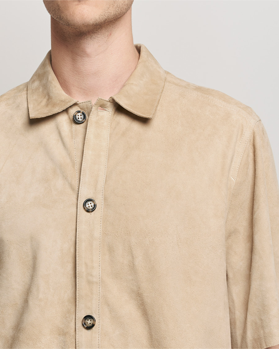Uomini | Camicie | J.Lindeberg | Shorty Short Sleeve Suede Shirt Safari Beige