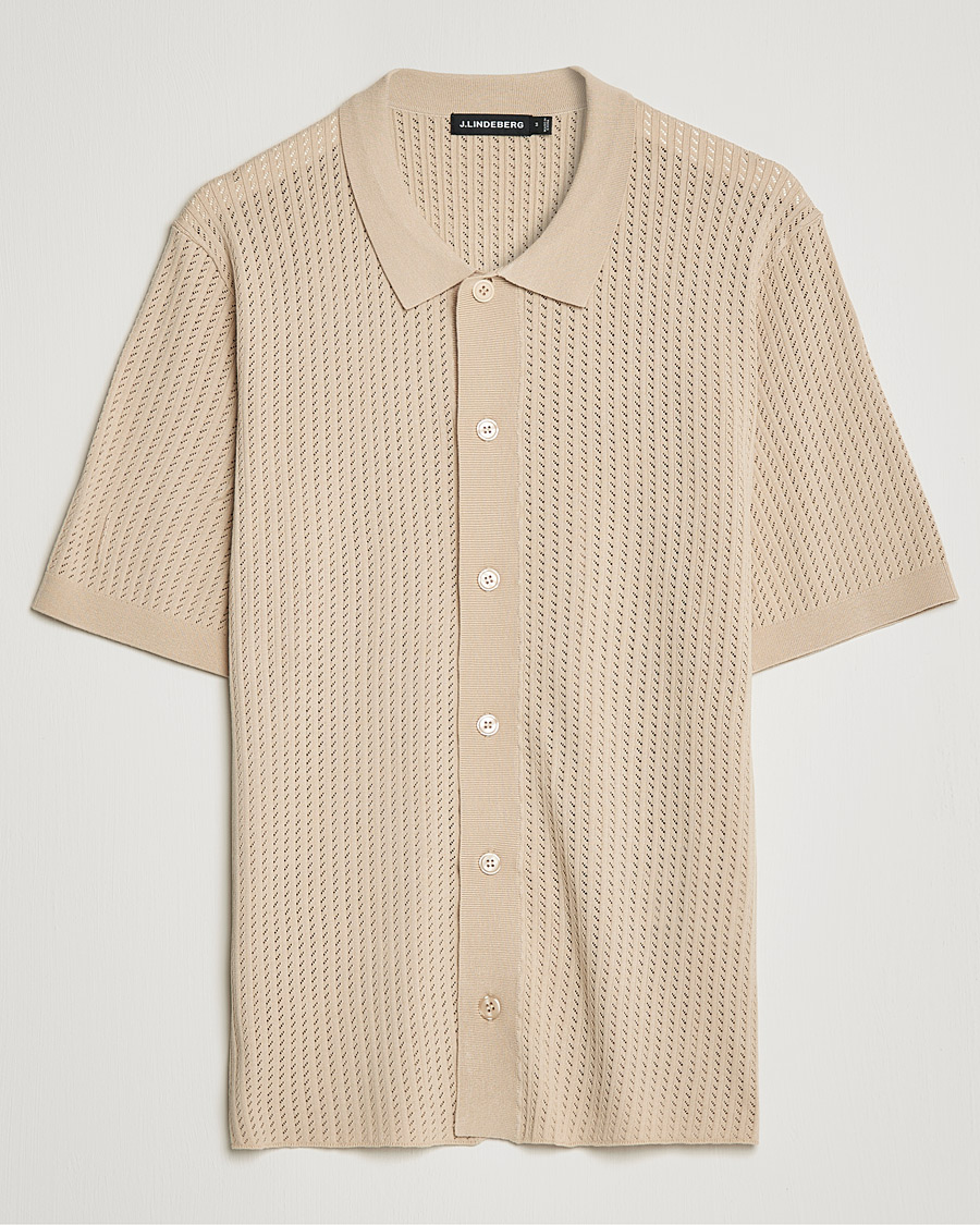 Uomini | Camicie | J.Lindeberg | Skyler Rayon Silk Knit Shirt Safari Beige