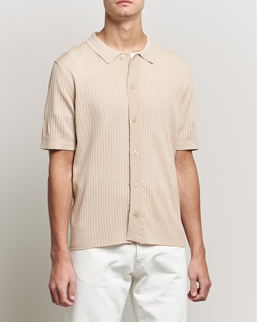 Uomini | Camicie | J.Lindeberg | Skyler Rayon Silk Knit Shirt Safari Beige