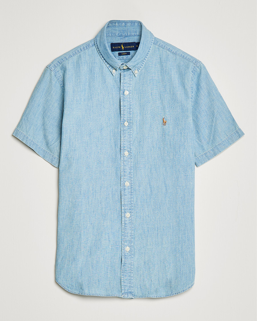 Uomini | Camicie | Polo Ralph Lauren | Slim Fit Short Sleeve Chambray Shirt Light Indigo