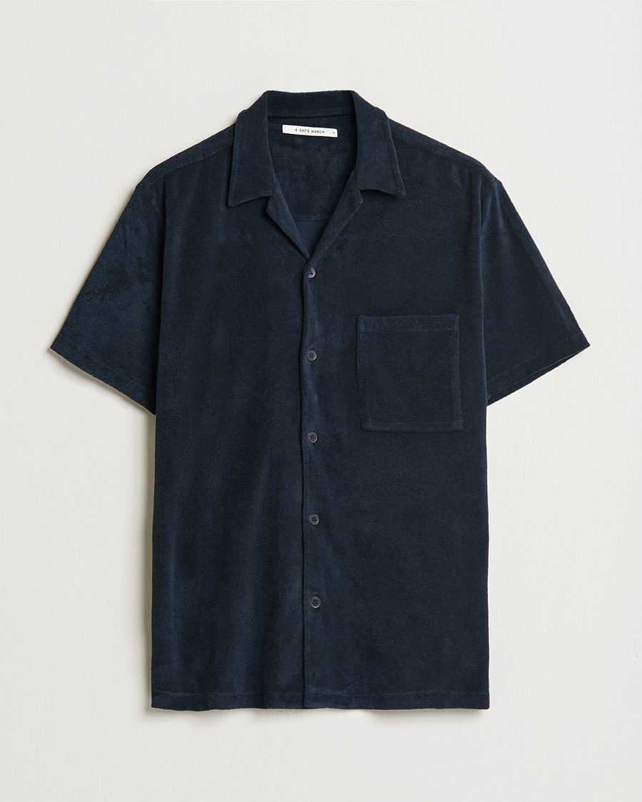 Uomini | Camicie | A Day's March | Yamu Short Sleeve Terry Shirt Navy