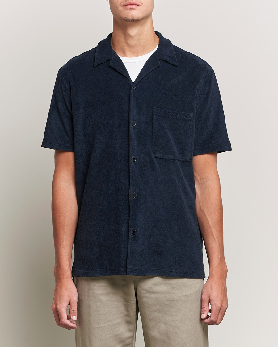 Uomini | Camicie | A Day's March | Yamu Short Sleeve Terry Shirt Navy