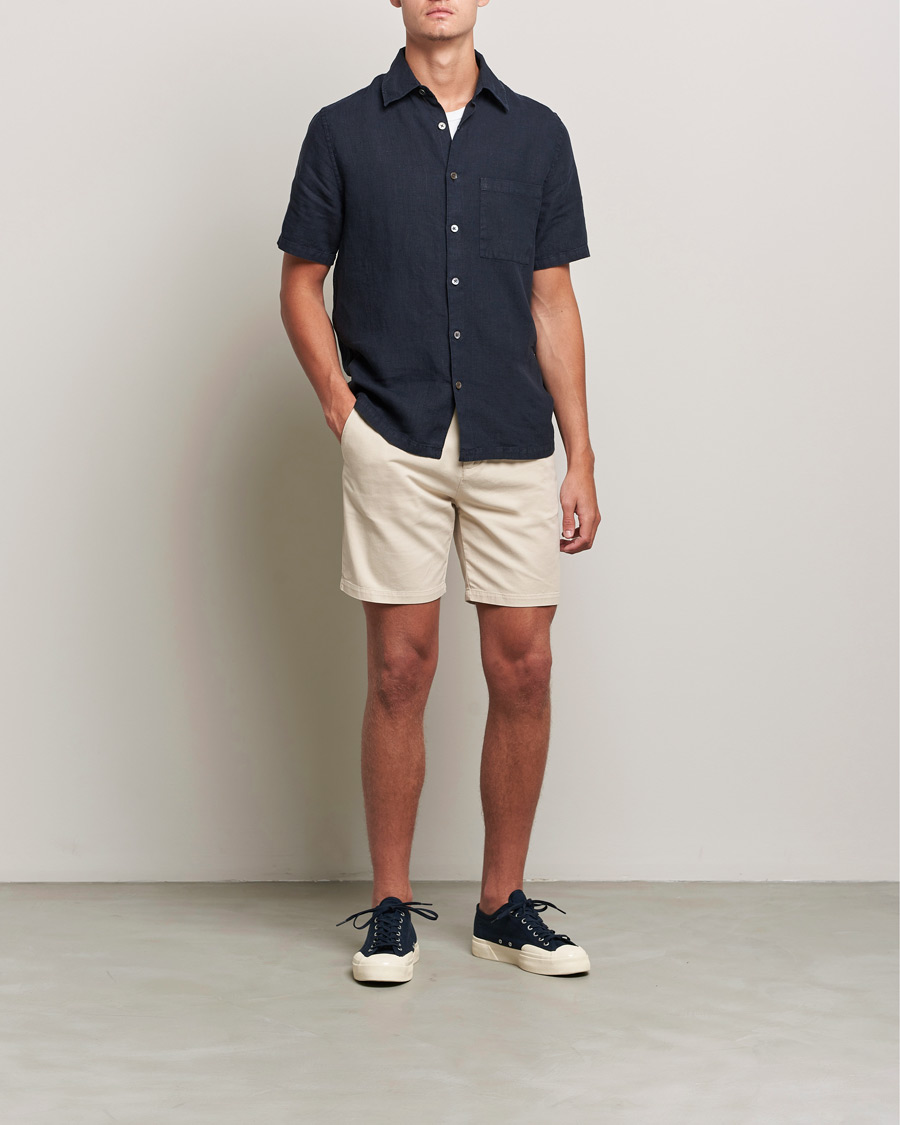 Uomini | Camicie | A Day's March | Khito Short Sleeve Linen Shirt Dark Navy