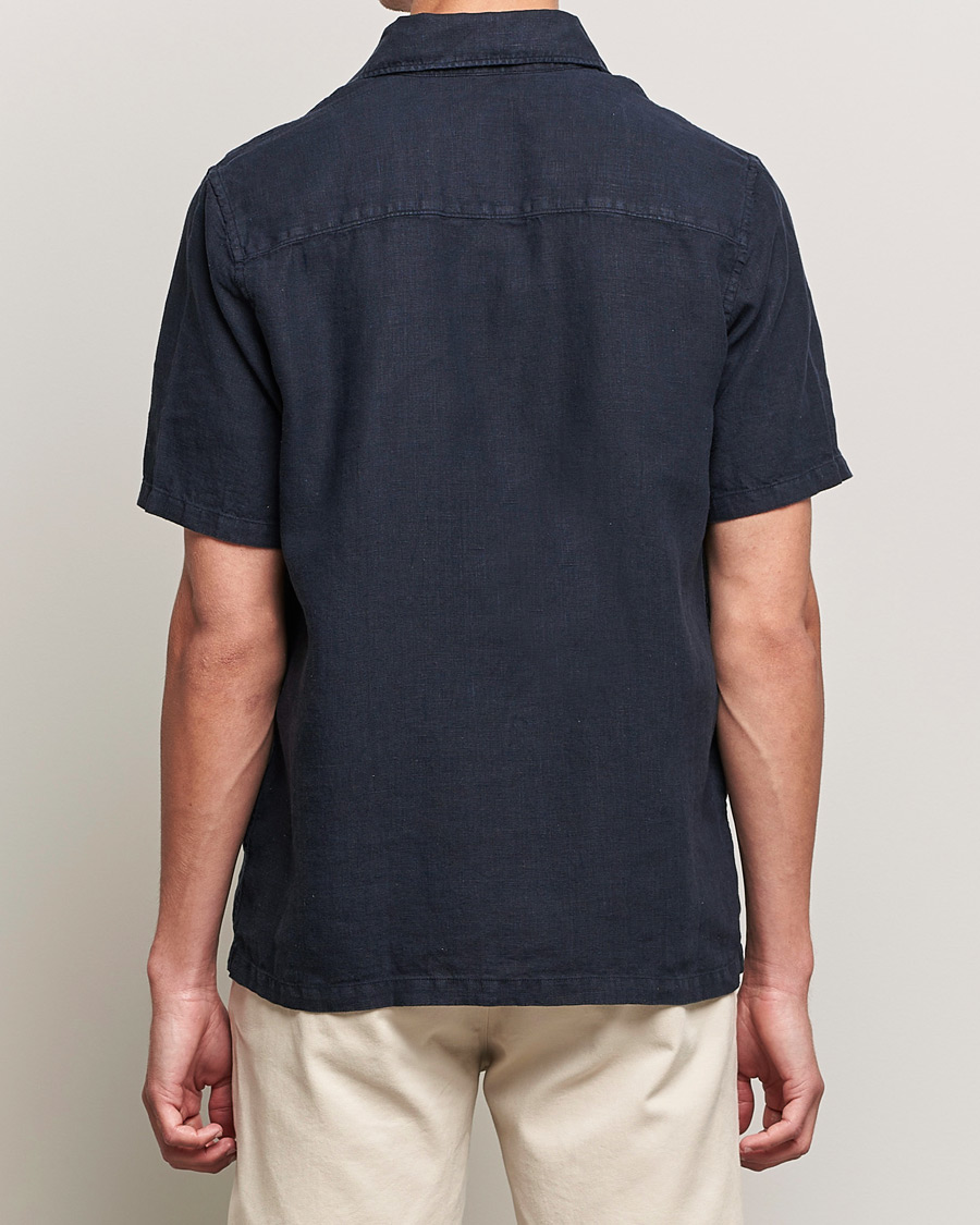 Uomini | Camicie | A Day's March | Khito Short Sleeve Linen Shirt Dark Navy