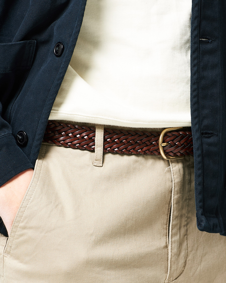 Uomini | Anderson's Woven Leather Belt 3 cm Dark Brown | Anderson's | Woven Leather Belt 3 cm Dark Brown