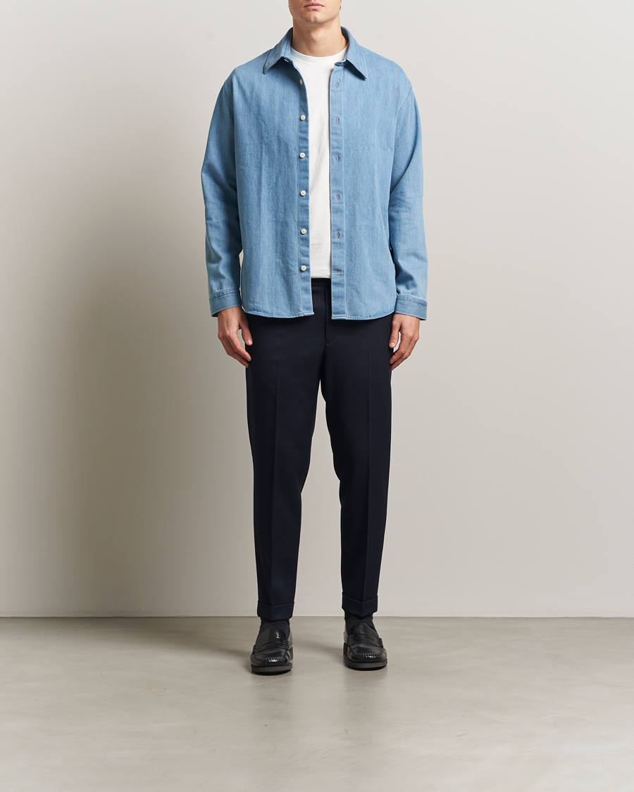 Uomini | Pantaloni | Filippa K | Terry Gabardine Cropped Turn Up Trousers Navy