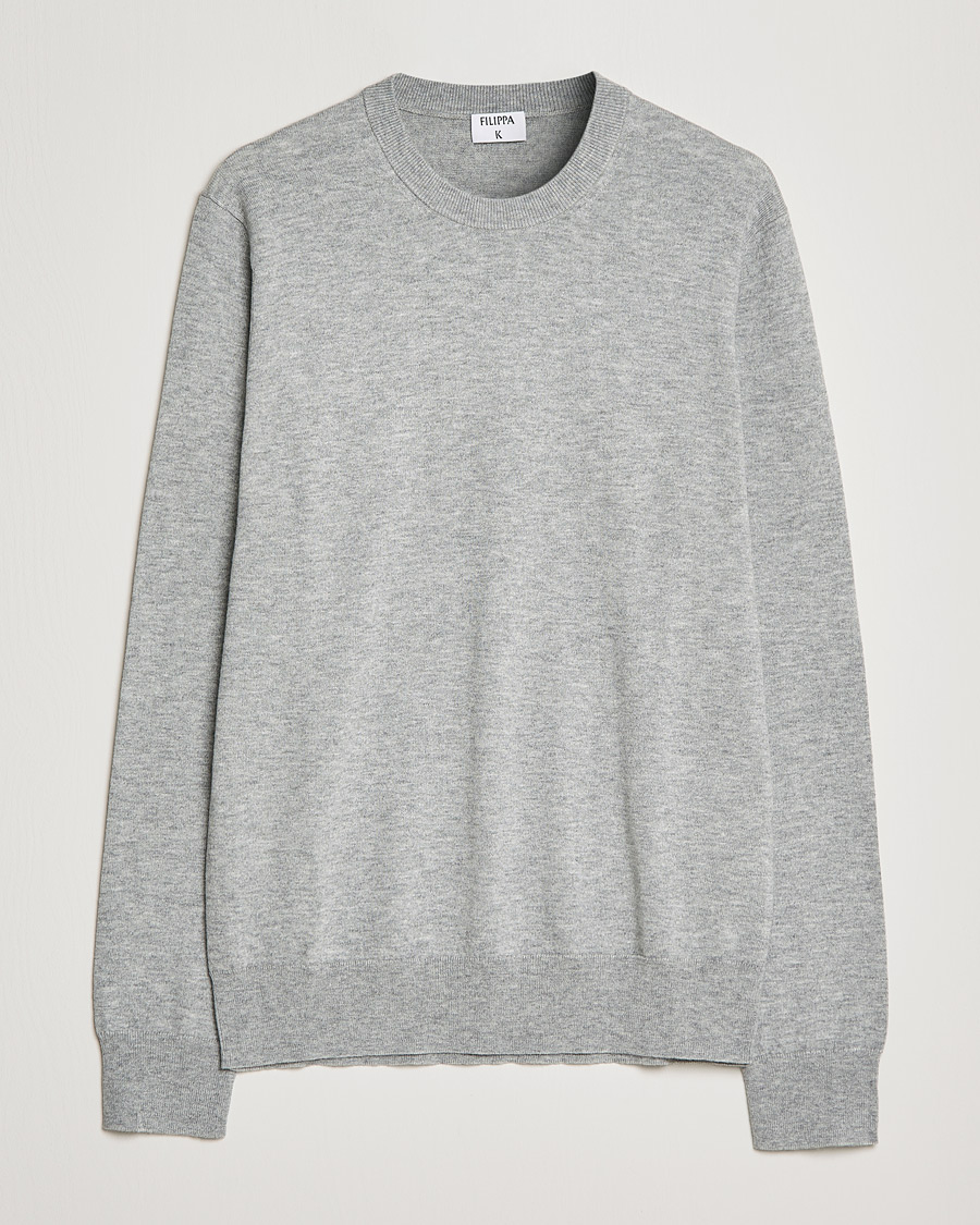 Uomini | Maglieria | Filippa K | Cotton Merino Basic Sweater Light Grey Melange