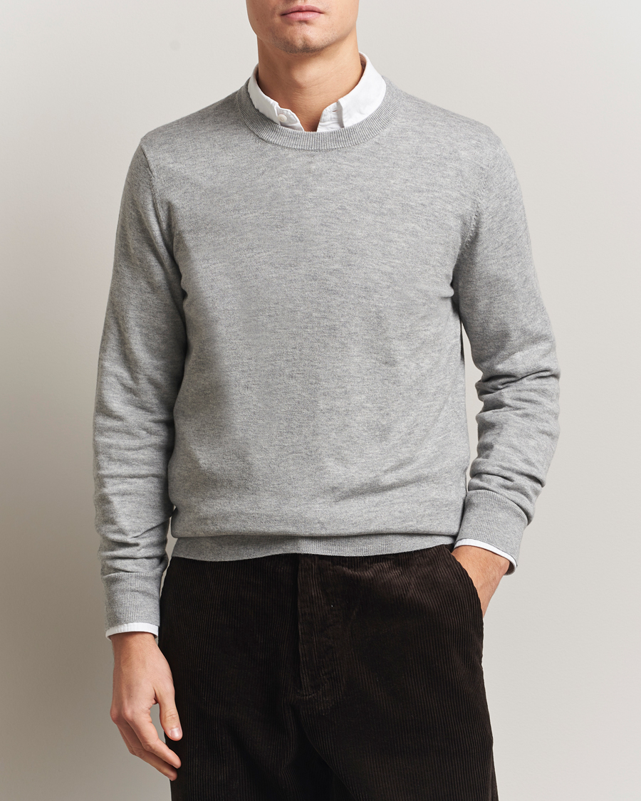 Uomini | Maglieria | Filippa K | Cotton Merino Basic Sweater Light Grey Melange
