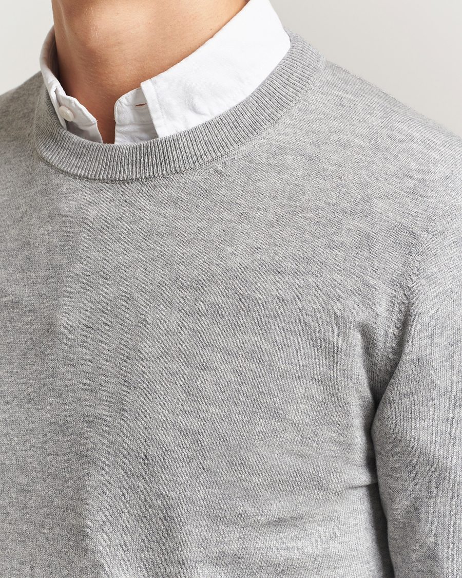 Uomini | Maglieria | Filippa K | Cotton Merino Basic Sweater Light Grey Melange