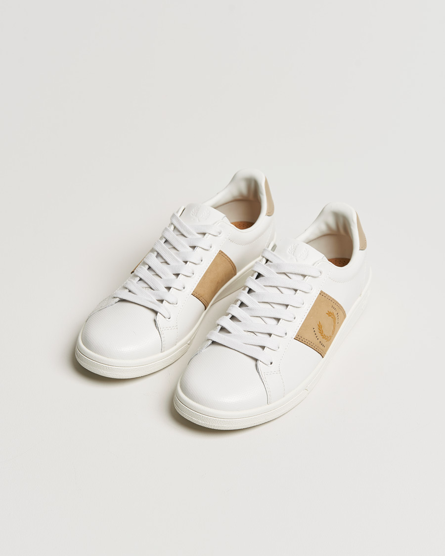 Uomini | Fred Perry B721 Pique Embossed Leather Sneaker Porcelain | Fred Perry | B721 Pique Embossed Leather Sneaker Porcelain