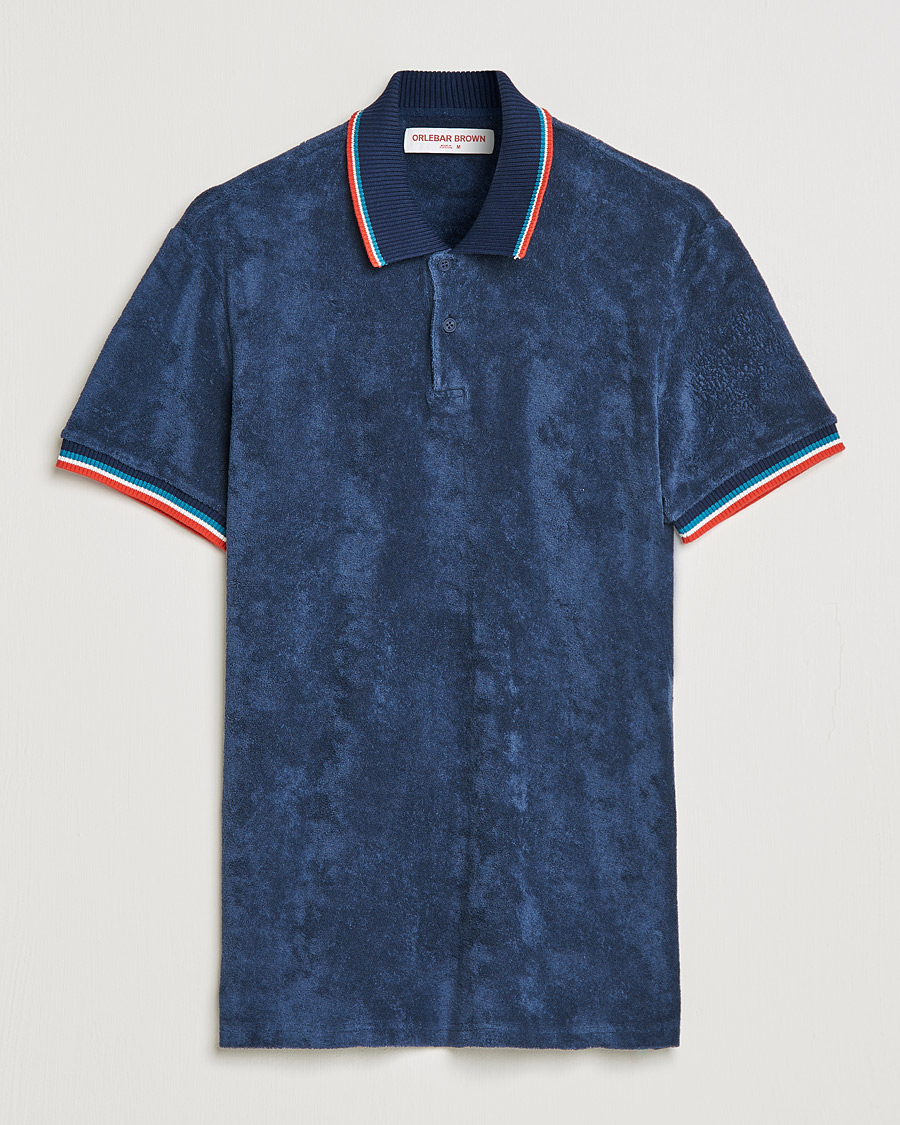 Uomini | Polo | Orlebar Brown | Jarrett Towelling Striped Tipping Polo Navy