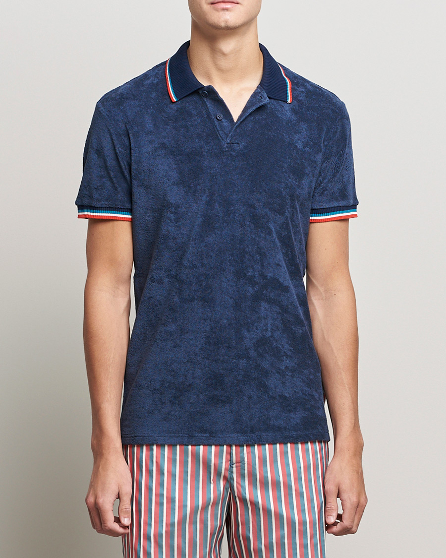 Uomini | Polo | Orlebar Brown | Jarrett Towelling Striped Tipping Polo Navy