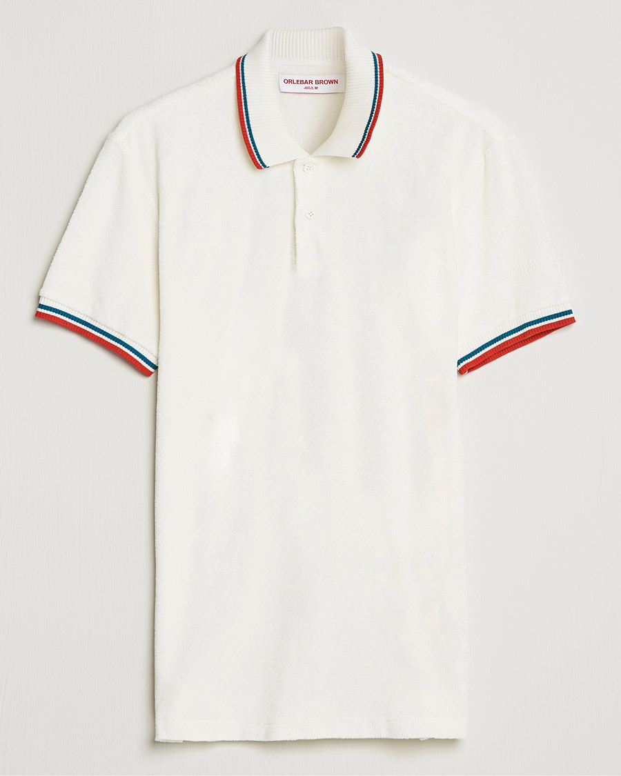 Uomini | Polo | Orlebar Brown | Jarrett Towelling Striped Tipping Polo White Sand