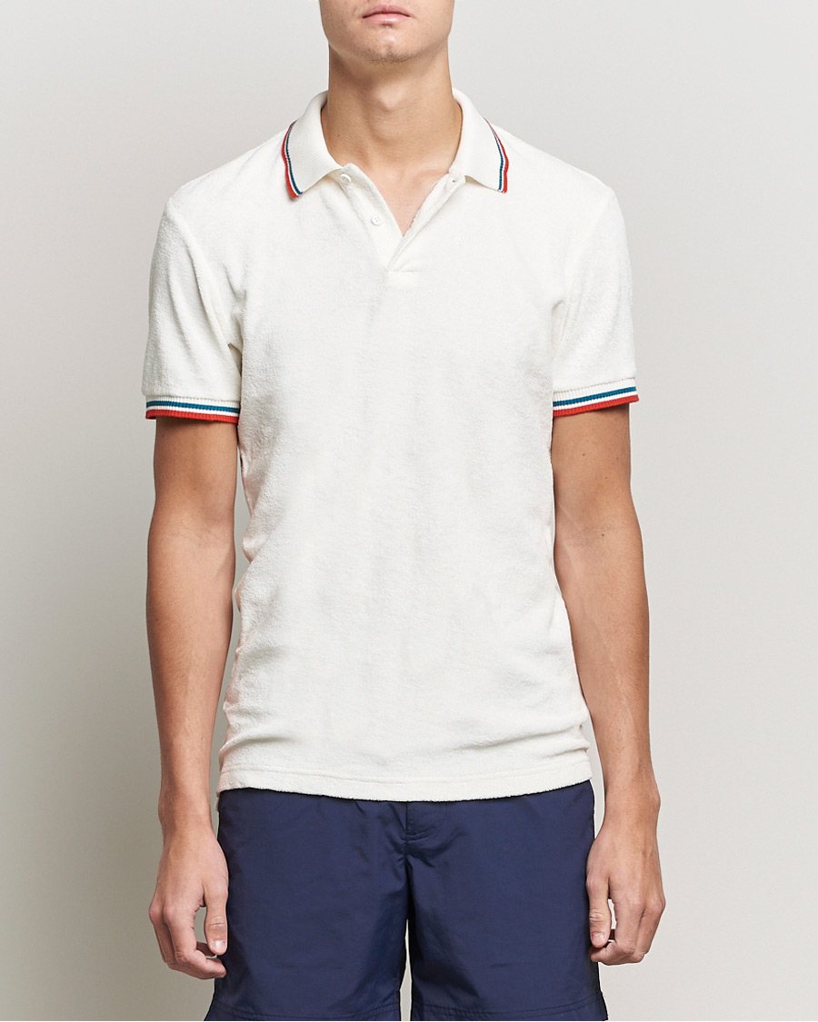 Uomini | Polo | Orlebar Brown | Jarrett Towelling Striped Tipping Polo White Sand