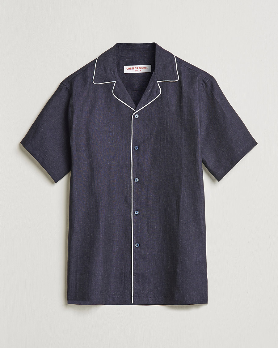 Uomini | Camicie | Orlebar Brown | Hibbert Short Sleeve Linen Shirt Navy