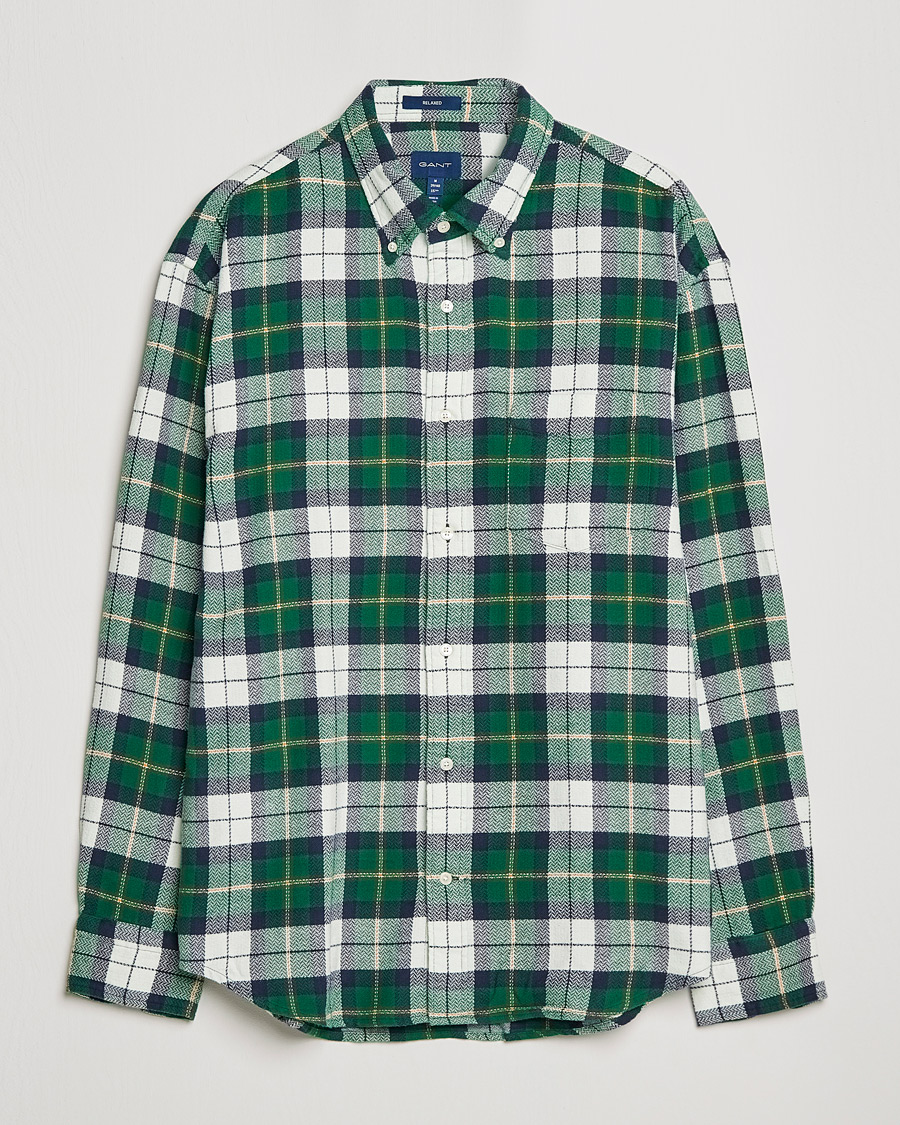Uomini | Camicie | GANT | Relaxed Textured Checked Shirt Forest Green