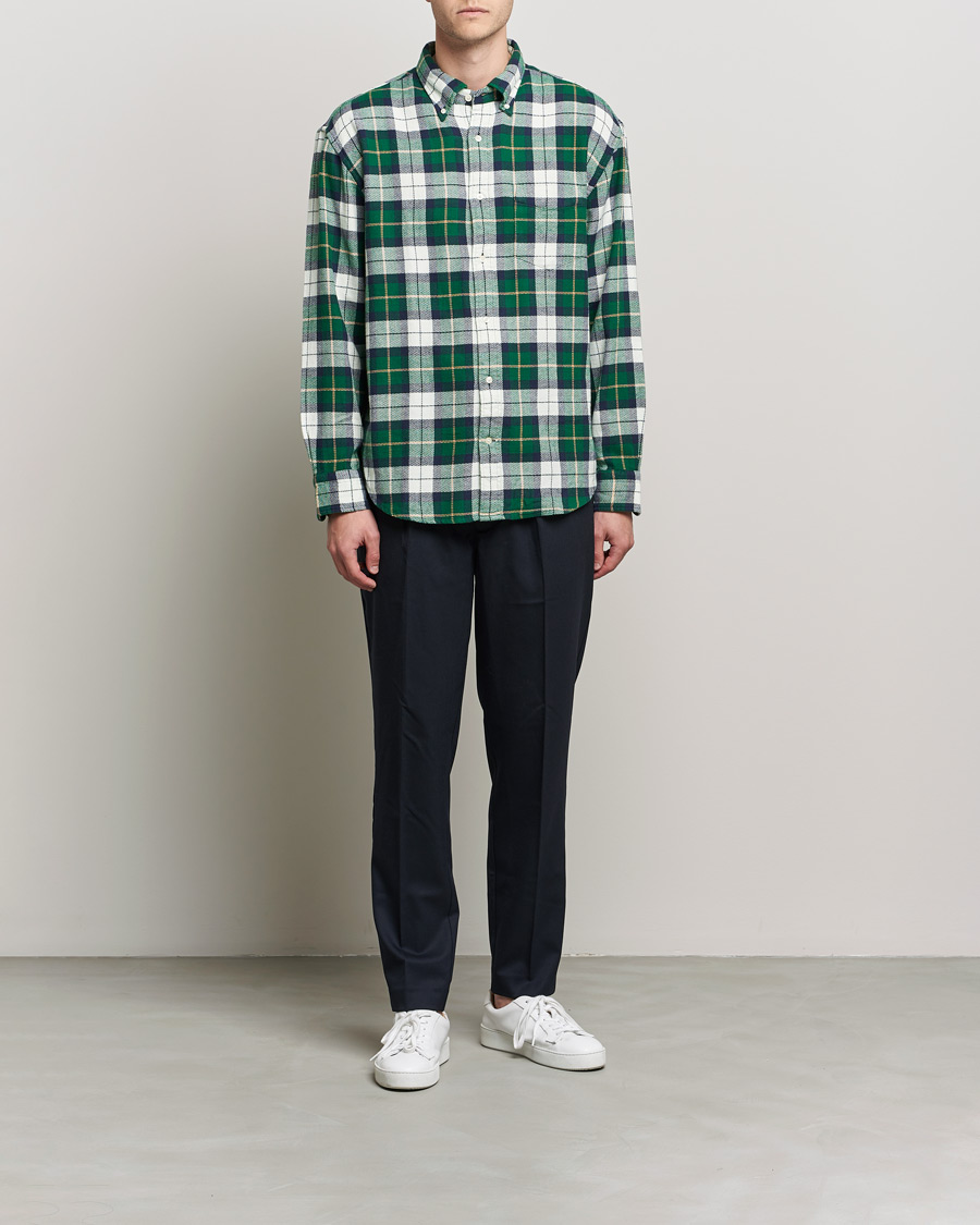 Uomini | Camicie | GANT | Relaxed Textured Checked Shirt Forest Green