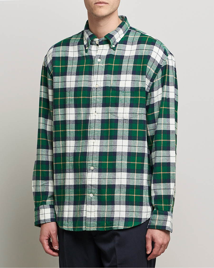 Uomini | Camicie | GANT | Relaxed Textured Checked Shirt Forest Green