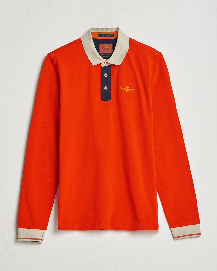 Uomini | Maglieria | Aeronautica Militare | Long Sleeve Collor Polo Arancio Scuro