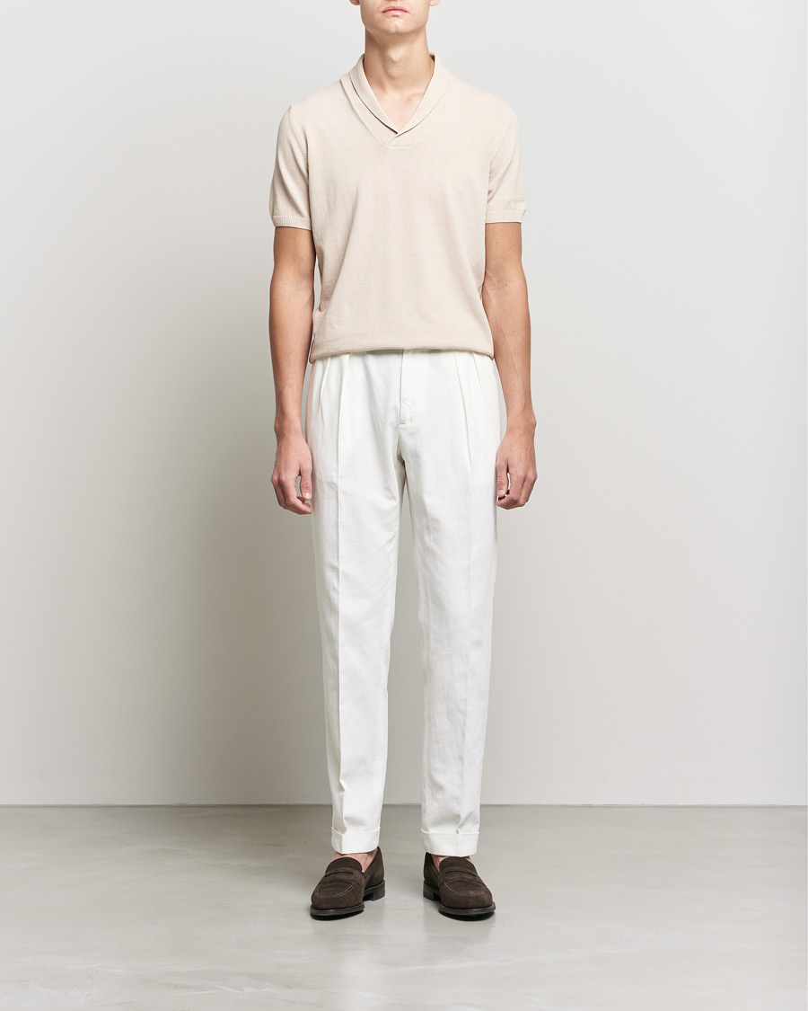 Uomini | Polo | Oscar Jacobson | Rollo GD Shawl Collar Cotton Polo Beige
