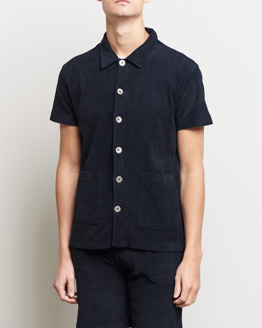 Uomini | Polo | Oscar Jacobson | Alwin Terry Short Sleeve Safari Polo Night Blue