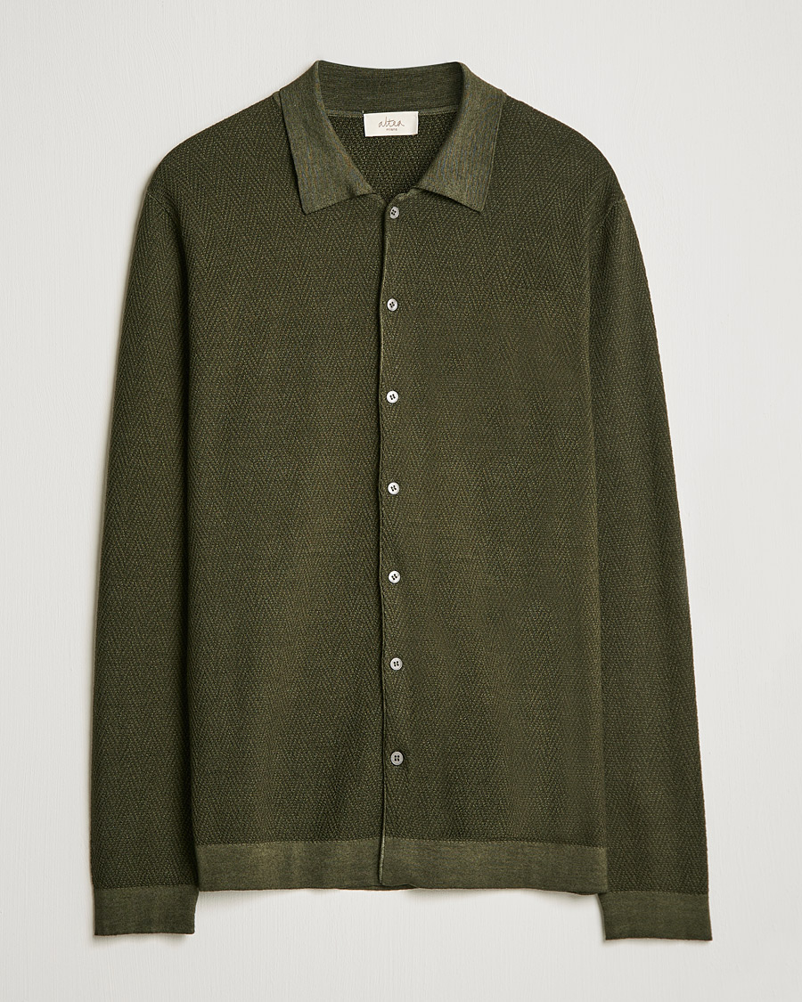 Uomini | Maglieria | Altea | Herringbone Wool Shirt Dark Green