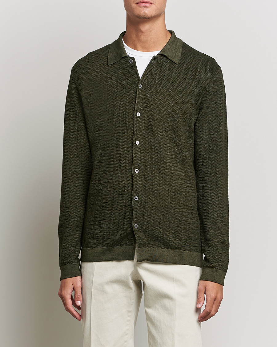 Uomini | Maglieria | Altea | Herringbone Wool Shirt Dark Green