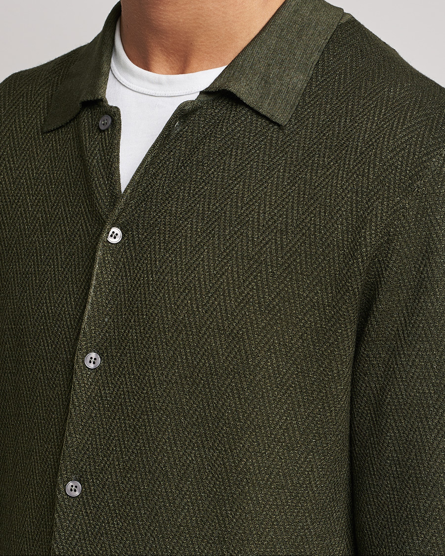 Uomini | Maglieria | Altea | Herringbone Wool Shirt Dark Green