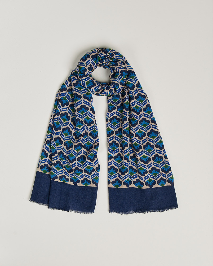 Uomini | Altea Flower Print Wool Scarf Beige/Blue | Altea | Flower Print Wool Scarf Beige/Blue