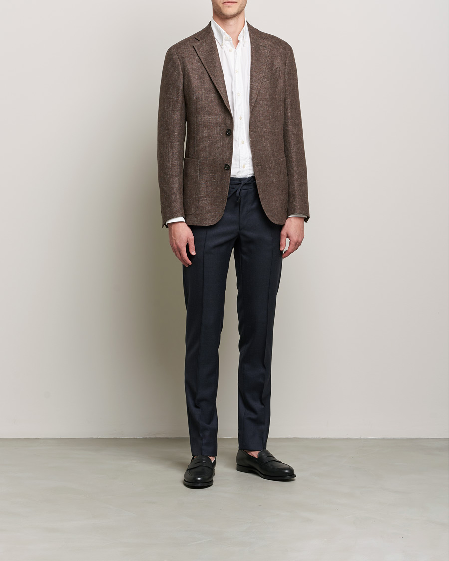 Uomini | Pantaloni | Brioni | Sharkskin Wool Drawstring Trousers Navy
