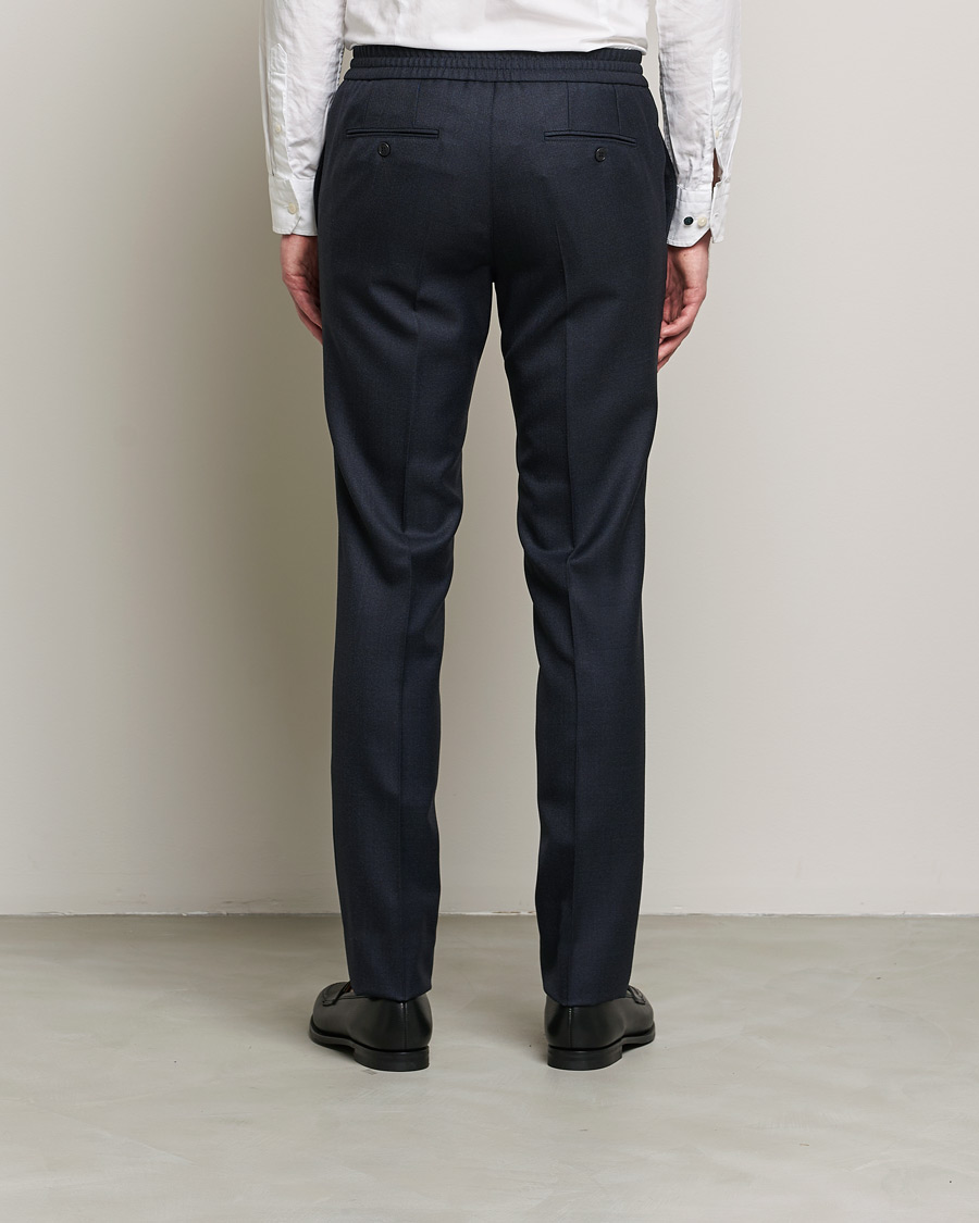 Uomini | Pantaloni | Brioni | Sharkskin Wool Drawstring Trousers Navy