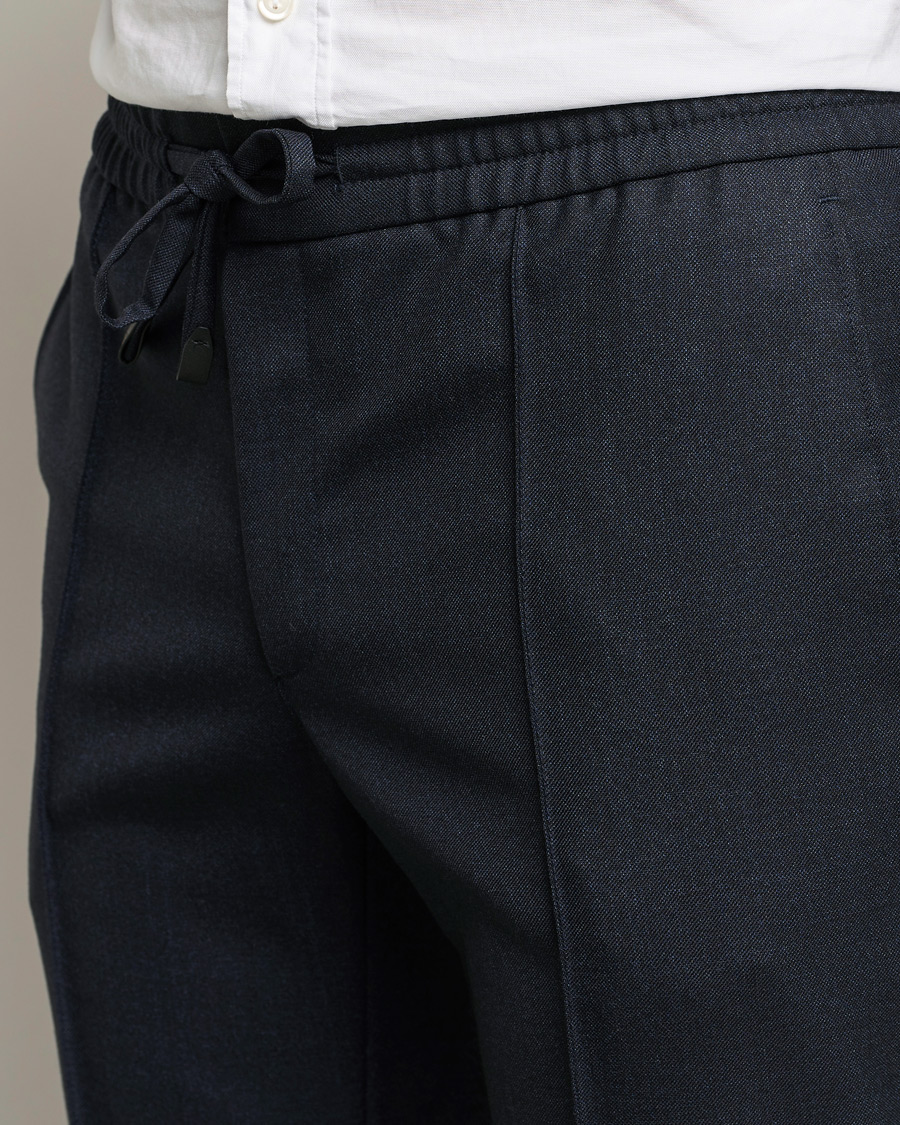 Uomini | Pantaloni | Brioni | Sharkskin Wool Drawstring Trousers Navy