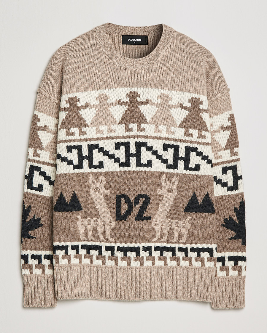 Uomini | Maglieria | Dsquared2 | Llamas Heavy knitted Sweater Beige