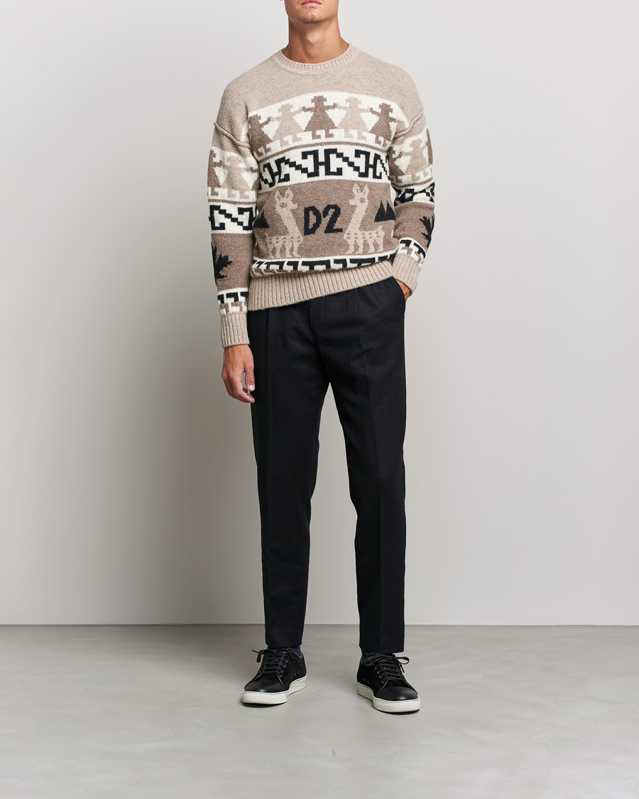 Uomini | Maglieria | Dsquared2 | Llamas Heavy knitted Sweater Beige