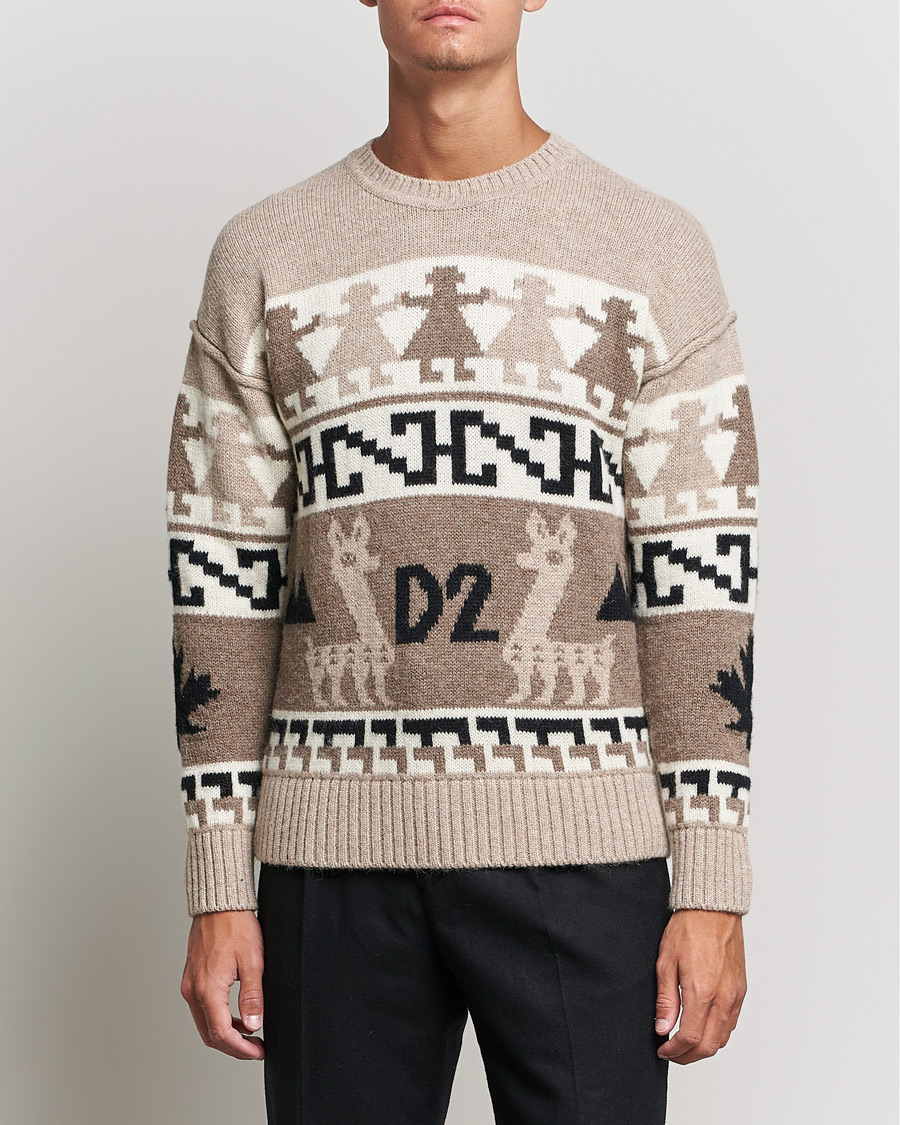 Uomini | Maglieria | Dsquared2 | Llamas Heavy knitted Sweater Beige