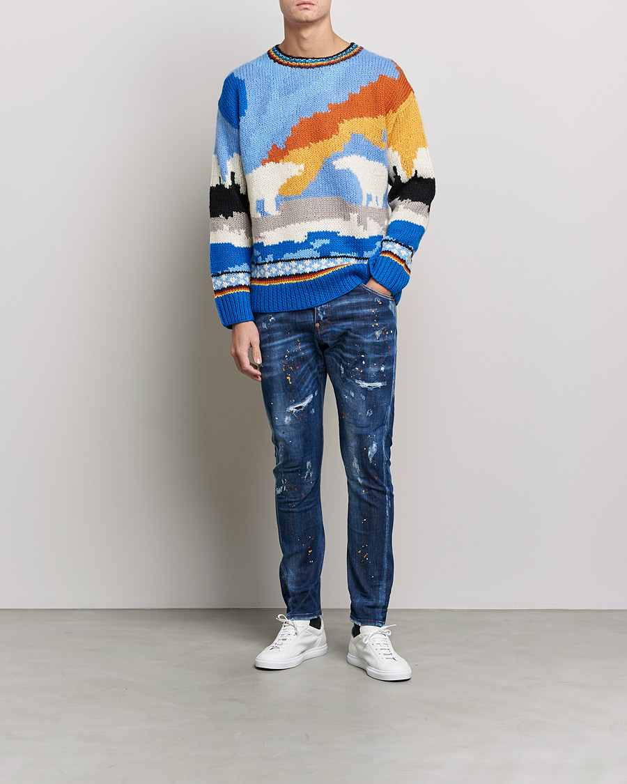 Uomini | Maglieria | Dsquared2 | Bear Dawns Knitted Sweater Blue/White