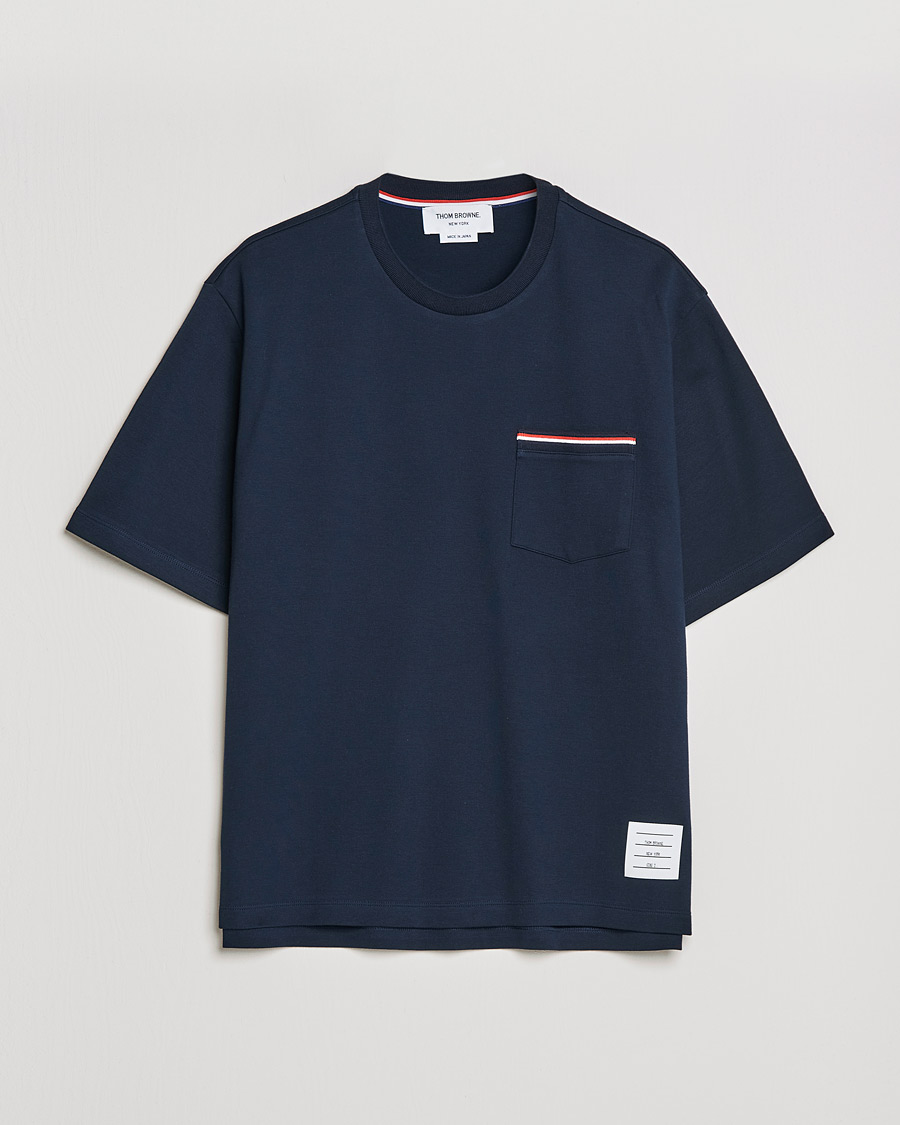 Uomini | T-shirt | Thom Browne | Oversize Pocket Stripe T-Shirt Navy