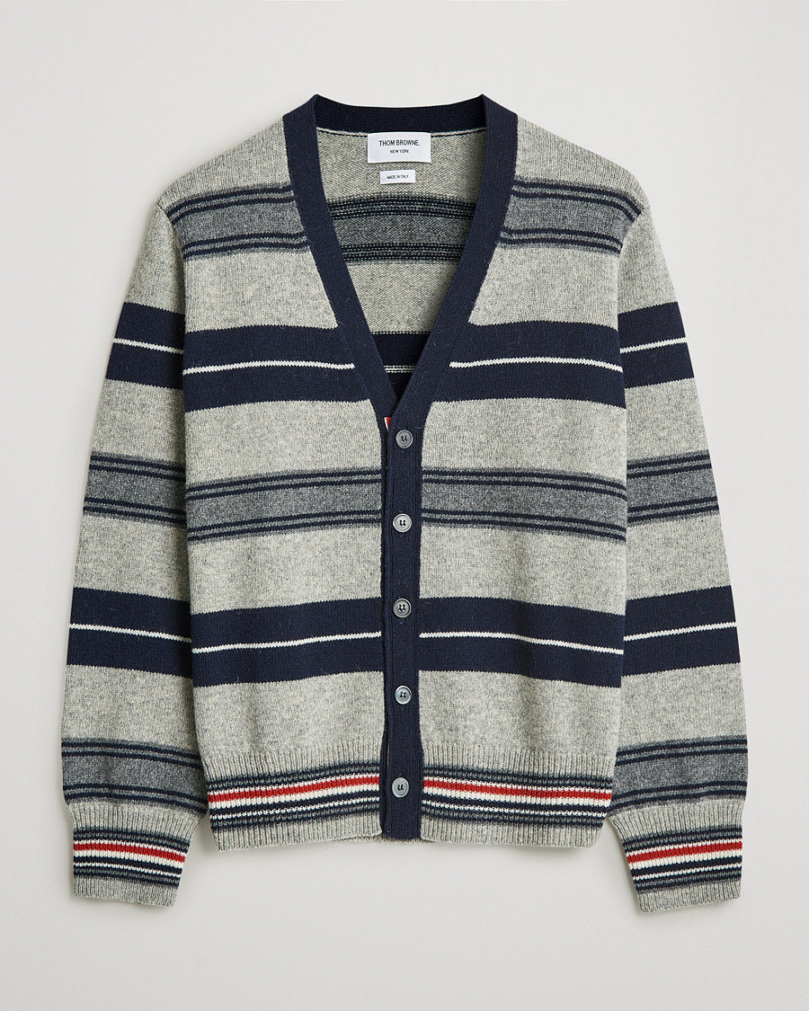Uomini | Maglieria | Thom Browne | Tartan Stripe Wool Cardigan Medium Grey