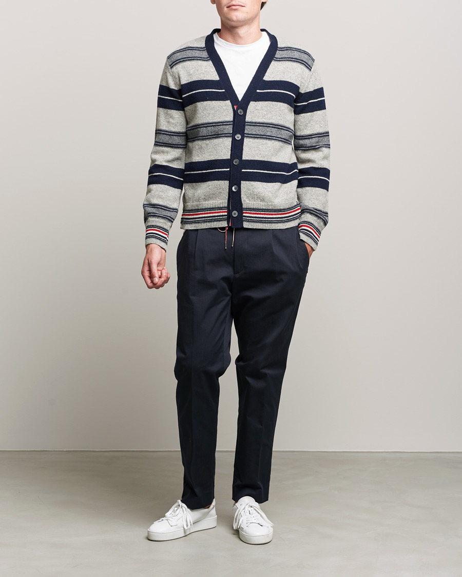 Uomini | Maglieria | Thom Browne | Tartan Stripe Wool Cardigan Medium Grey