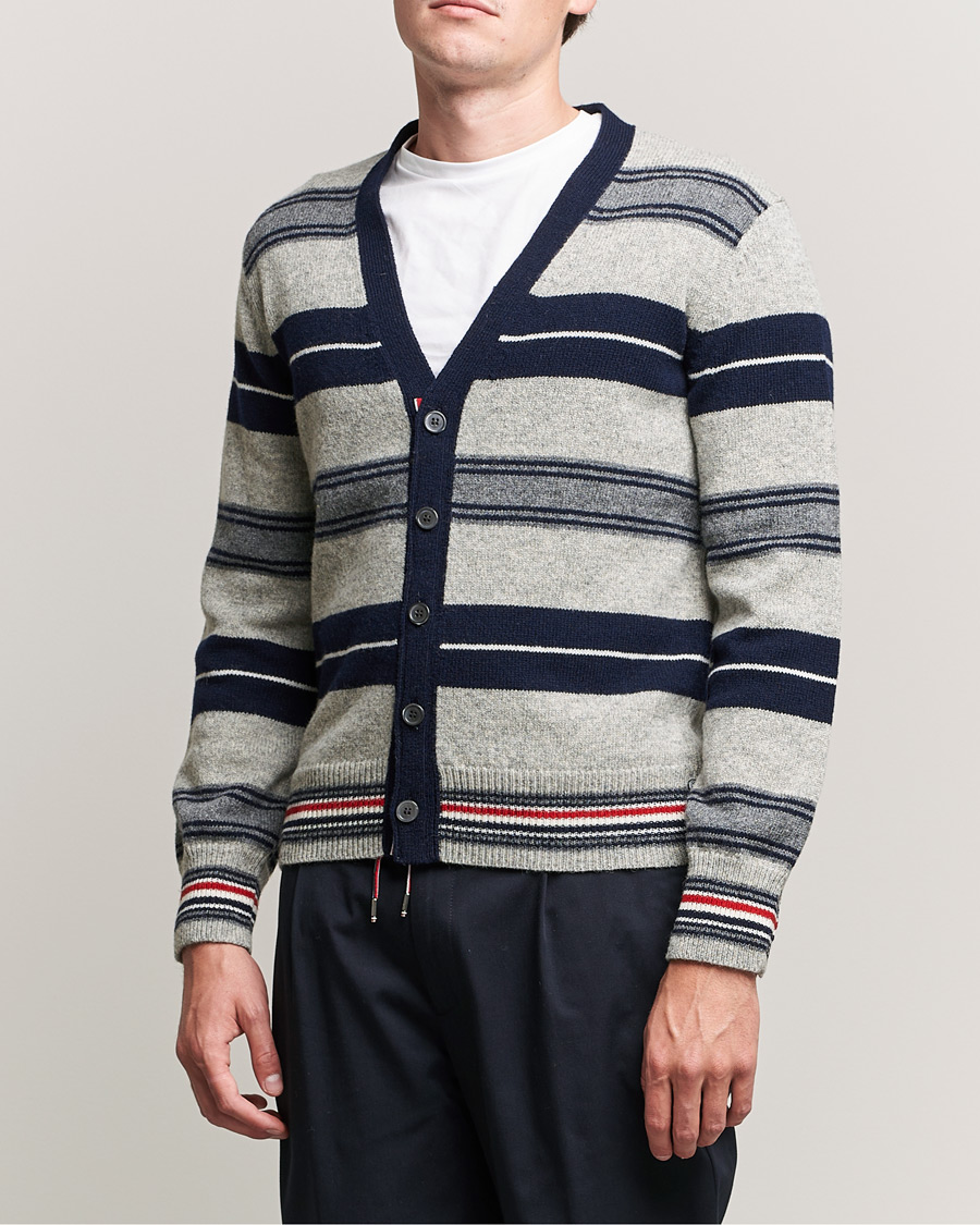 Uomini | Maglieria | Thom Browne | Tartan Stripe Wool Cardigan Medium Grey