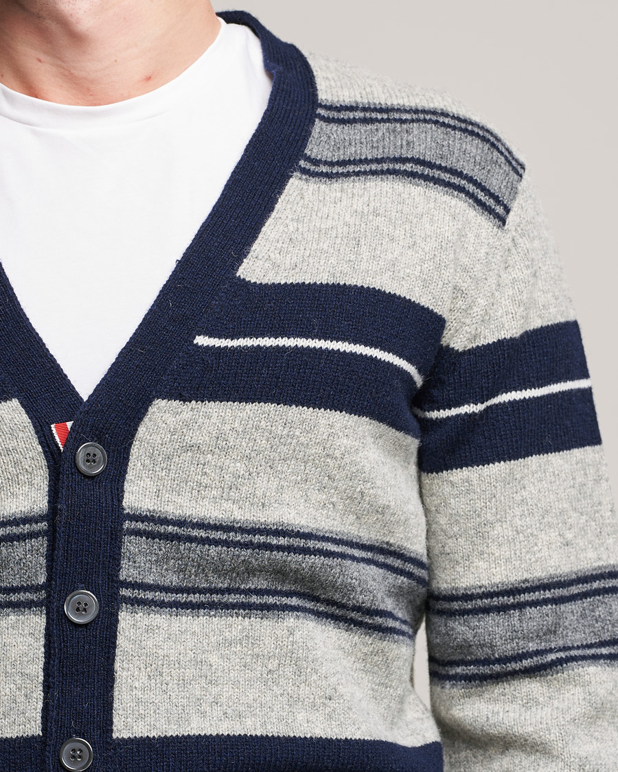 Uomini | Maglieria | Thom Browne | Tartan Stripe Wool Cardigan Medium Grey