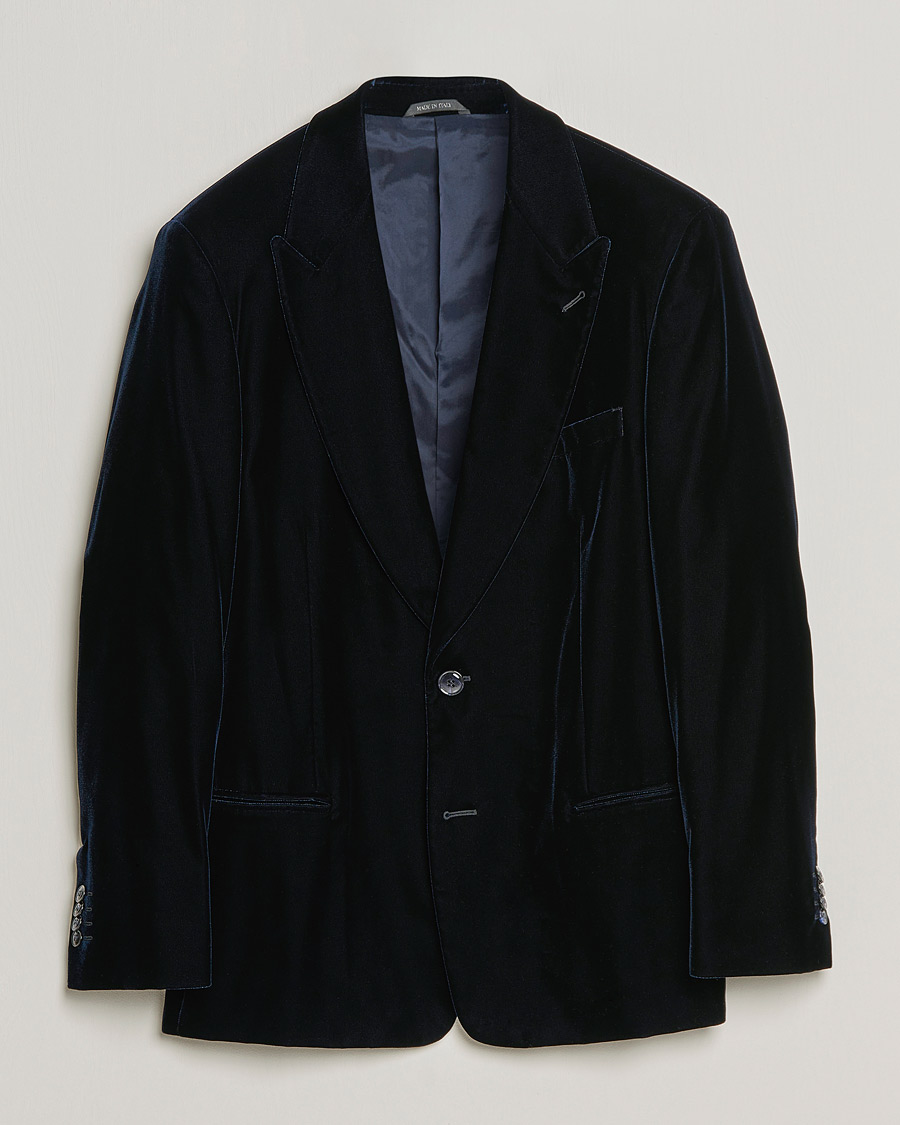 Uomini | Blazers | Giorgio Armani | Peak Lapel Velvet Blazer Navy