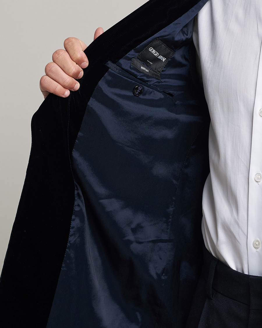 Uomini | Blazers | Giorgio Armani | Peak Lapel Velvet Blazer Navy