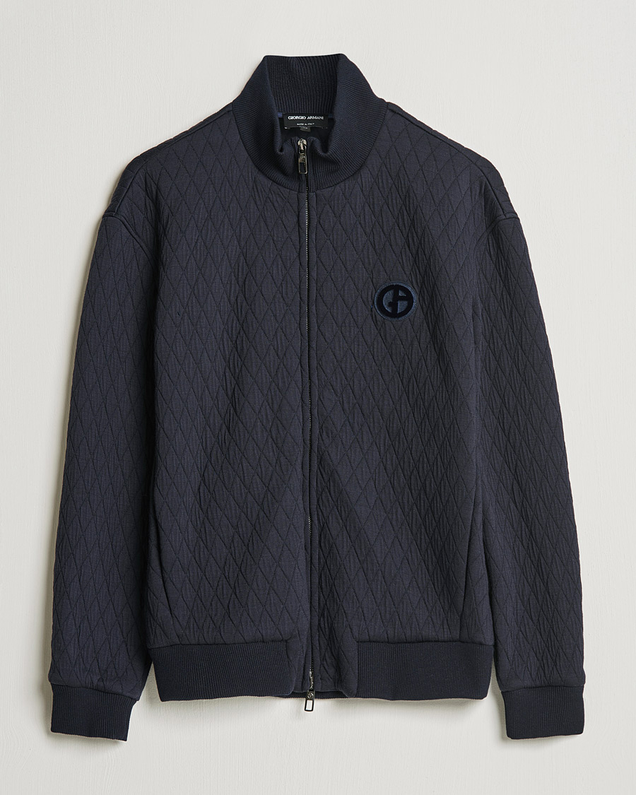 Uomini | Maglieria | Giorgio Armani | Diamond Quilted Zip Sweater Navy