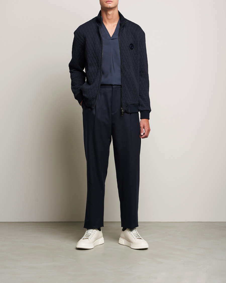 Uomini | Maglieria | Giorgio Armani | Diamond Quilted Zip Sweater Navy