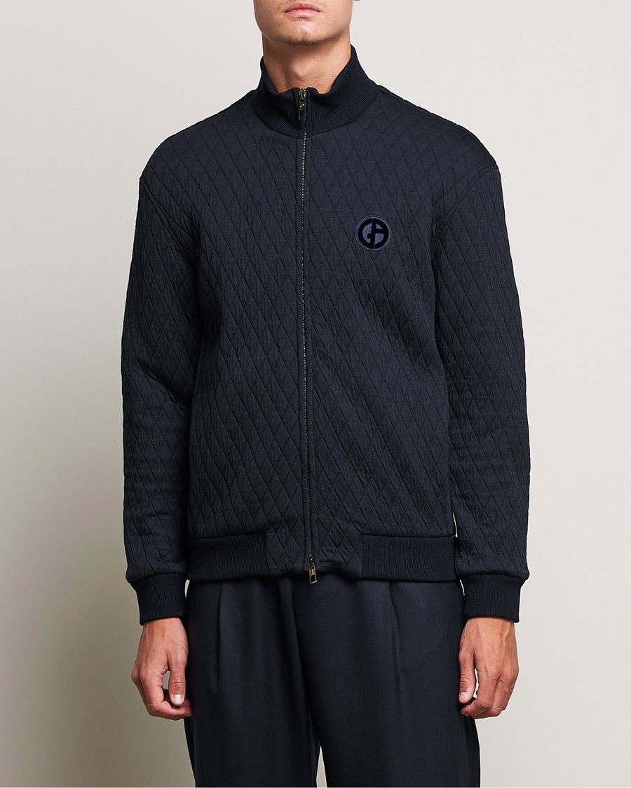 Uomini | Maglieria | Giorgio Armani | Diamond Quilted Zip Sweater Navy