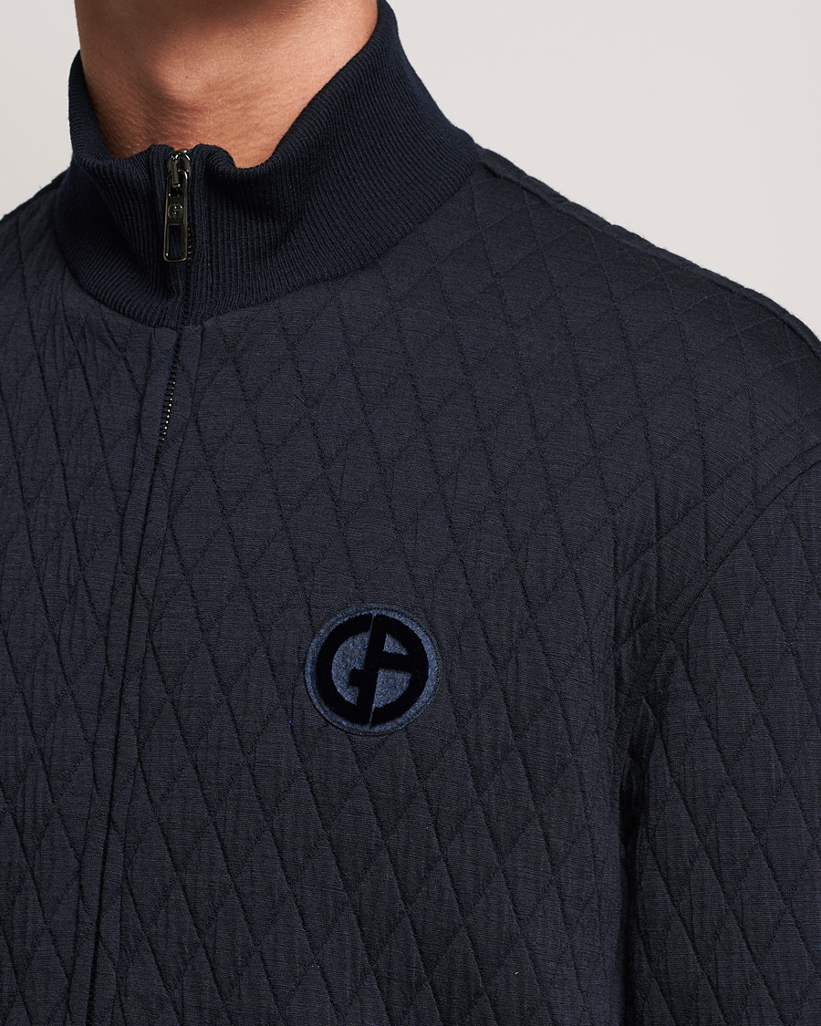 Uomini | Maglieria | Giorgio Armani | Diamond Quilted Zip Sweater Navy