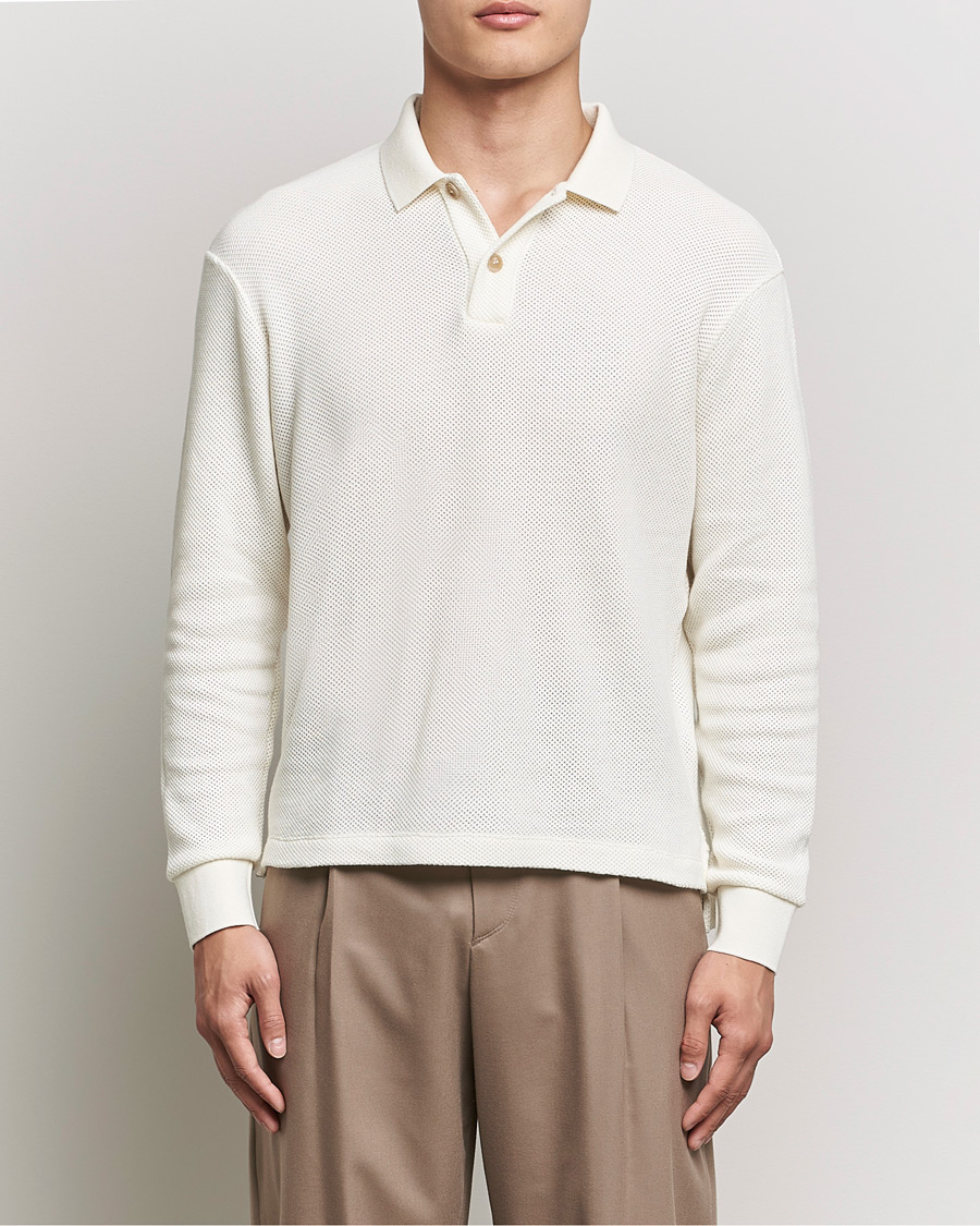 Uomini | Maglieria | Giorgio Armani | Wool Piquet Long Sleeve Polo Off White